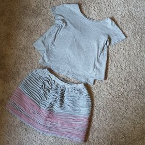🩶Kico Kids🩶top and skirt set size 7-8🩶🩷🩶gray with pink tulle